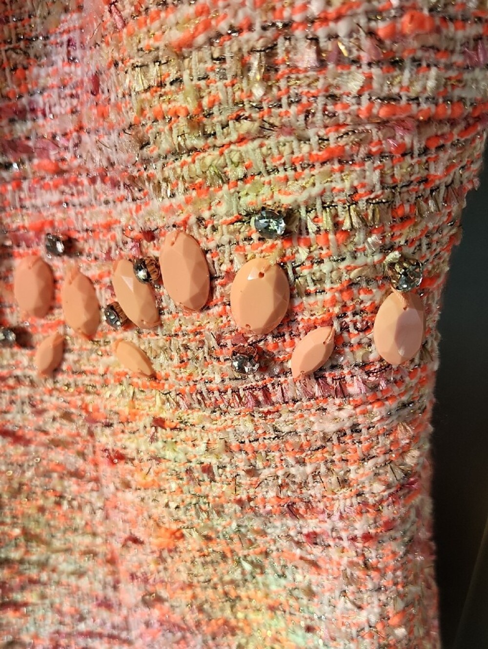 Boston Proper Pink Tweed Rhinestone Mini Sheath Dress with Waist Embellishment - Picture 5 of 11